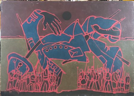 Francesco Casorati "La morte del gigante" 1970
tempera su compensato
cm 50x70
fi