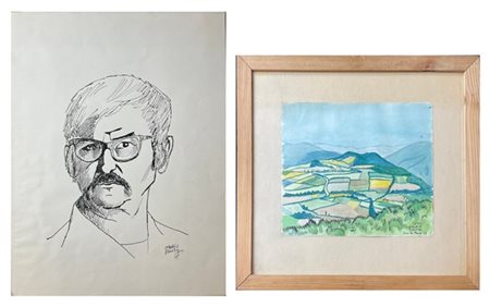 Maurice Henry Lotto composto da una china su carta raffigurante "Autoportrait à