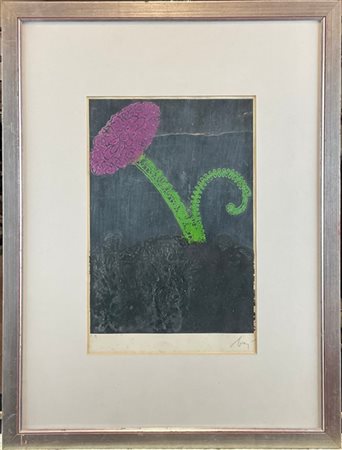 Enrico Baj "Ornithogalum Thyrsoides" 1970
acquaforte a colori su carta argentata