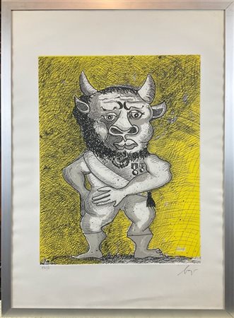 Enrico Baj "Minotaure Décoré" 1972
acquaforte a colori
(lastra cm 47,5x36,5; fog