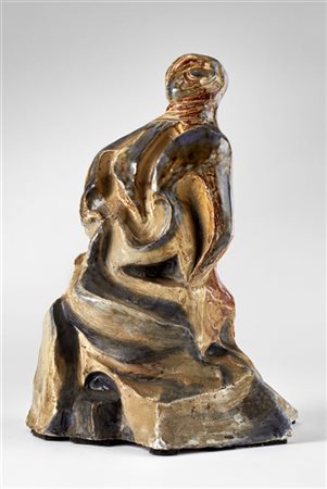 Scultura di figura astratta in terracotta dipinta in policromia. Albisola, 1970