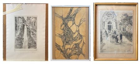 Lotto composto da due chine su carta di autori, soggetti, epoche e misure diver