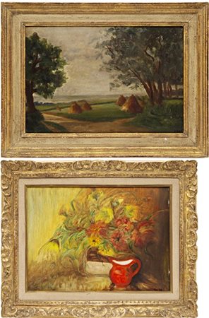 Lotto composto da due dipinti ad olio di diversi autori, soggetti, tecniche e m