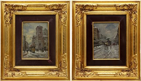 Lotto composto da due dipinti

"Vecchia Milano sotto la neve" 
olio su compensa