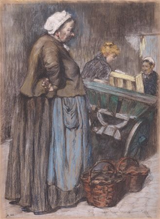 Albert Morand "Aux Halles" 
tecnica mista (cm 30x21)
monogrammato in basso a sin