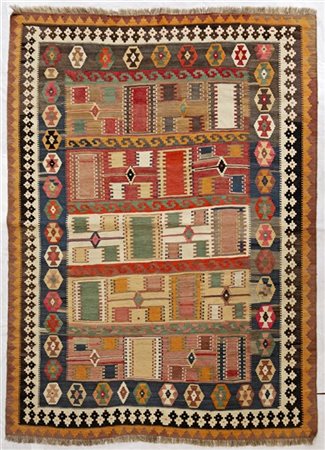 Tappeto Kilim, Persia, secolo XX. Decoro geometrico policromo (cm 190x152) (dif