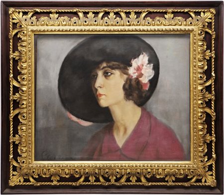 Annibale Scaroni "Il cappello nero" 1928
pastello su carta (cm 50x60)
in cornice