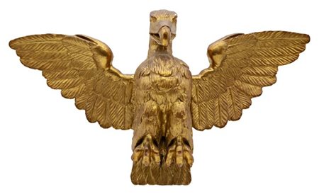 Arte del secolo XIX, aquila ad ali spiegate, scultura in legno intagliato e dor
