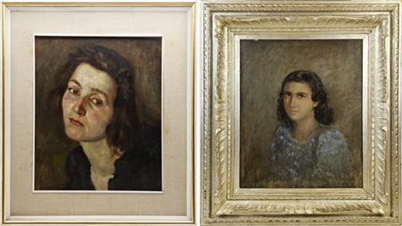 Lotto composto da due ritratti femminili ad olio su diversi supporti, di divers