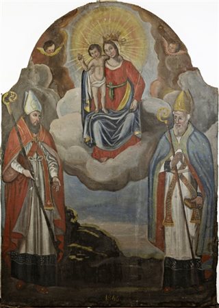 Ignoto

"Madonna con Bambino tra Santi Vescovi"
olio su tela centinata (cm 178x