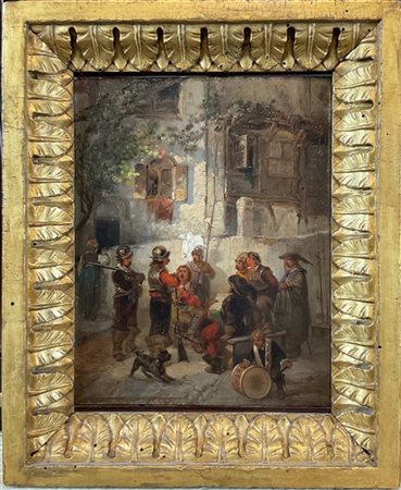 Giulio Gorra "Sosta di soldati" 
olio su tavola (cm 21,5x18)
firmato in basso a