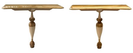 Coppia di console pensili realizzate con sostegni antichi in legno laccato e do