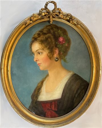 Ignoto del secolo XIX

"Ritratto femminile di profilo" 
olio su tela ovale (cm