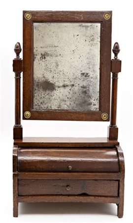 Specchiera da appoggio con cassetto e ribaltina a rullo frontale, montanti torn