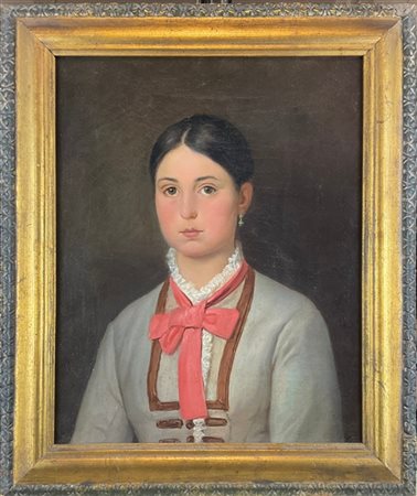 Luigi Maria Milano Sabatelli "Ritratto di fanciulla con fiocco rosso" 
olio su t