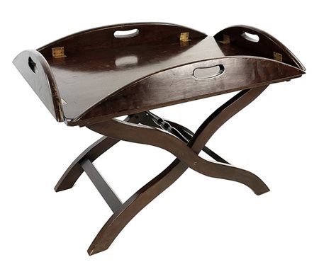 Tavolino da salotto pieghevole in stile navy in mogano, piano a vassoio con ban