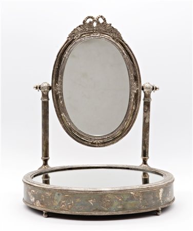 Specchiera da toilette in old sheffield con base ovale specchiata, sostegni sca