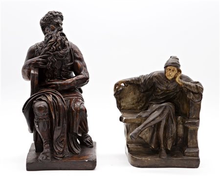 Lotto composto da due sculture in stucco dipinto raffiguranti Dante Alighieri a
