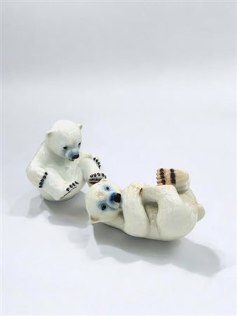 Set di due sculture di orso in porcellana Copenhagen Bing & Grondahl attribuite a Merete Agergaard
