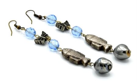 ORECCHINI PENDENTI CON PICCOLI PESCI lunghezza cm 9