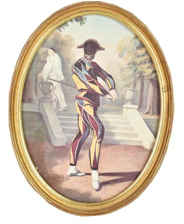 Anonimo ARLECCHINO stampa su carta ovale, cm 23x17