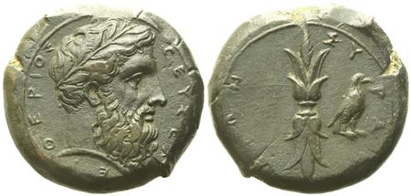 Sicily, Syracuse, Time of Timoleon and the Third Democracy (344-317 BC), Hemidrachm; Æ (14,73 g; 24,3 mm)