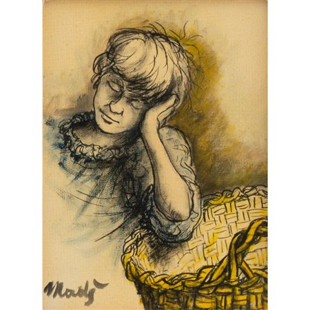 PIPPO MADÈ, Ragazzo con cesta, Olio su cartone telato