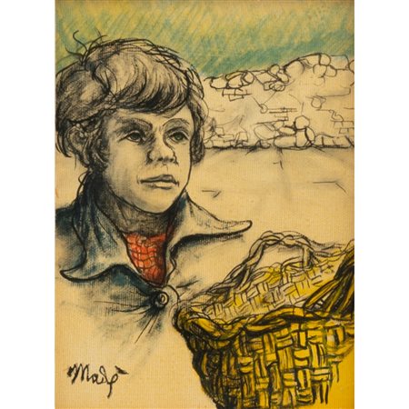 PIPPO MADÈ, Ragazzo e cesto, Olio su cartone telato