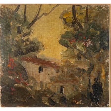 PIETRO ANNIGONI, Caseggiato, Olio su tela