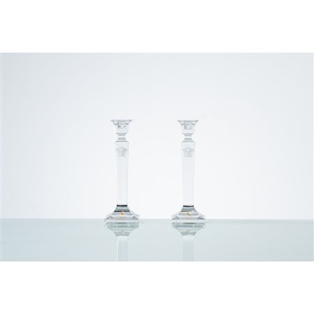 GIANNI VERSACE, Coppia di monocera in cristallo