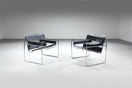 MARCEL BREUER<BR>Coppia di poltrone mod. Wassily o mod. B3