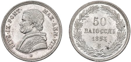 PIO IX, Giovanni Maria Mastai-Ferretti (1846-1870) - 50 baiocchi 1853, an. VIII, Roma