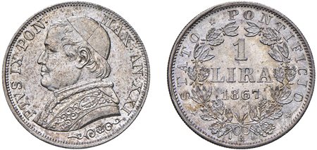 PIO IX, Giovanni Maria Mastai-Ferretti (1846-1870) - 1 lira 1867, an. XXI, III tipo