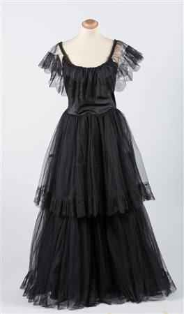 Valentino 1980-1984Black evening dress, Second Empire style (1854-1870). The...