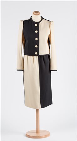 Yves&nbsp;Saint&nbsp;Laurent 1978A black and cream garbadine&nbsp;wool day...