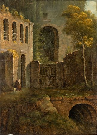 Paesaggio con rovine e monaco che legge