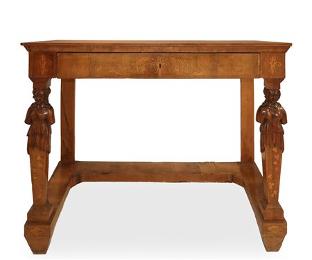 Consolle in legno di noce intarsiata a motivi vegetali, Sicilia 19° secolo