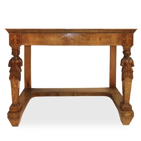 Consolle in legno di noce intarsiata a motivi vegetali, Sicilia 19° secolo