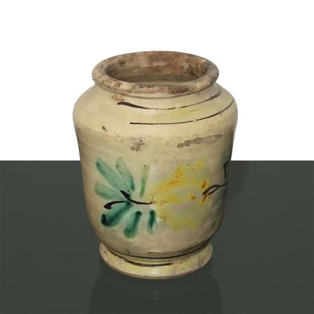 Cilindro in maiolica policroma di Caltagirone, con decorazioni di fiori e foglie., fine 19° secolo