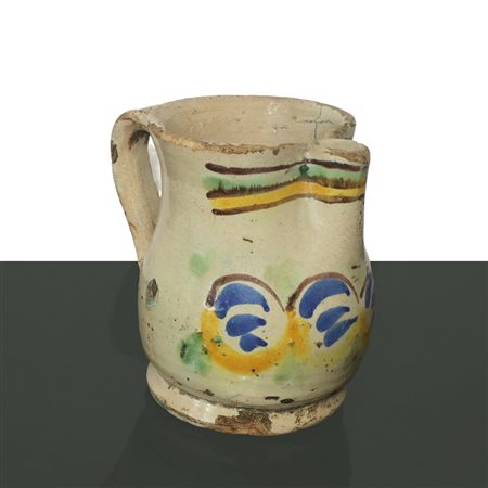 Cannata con manico in maiolica policroma di Caltagirone, fine 19° secolo