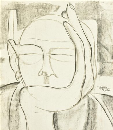 GIANBAR (Gianni Baretta) PENSATORE carboncino su cartoncino, cm 37x32 firma...