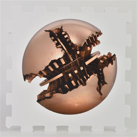 Arnaldo Pomodoro SFERAstampa UV su FX high quality bianco, cm 21x21x1,3; es....