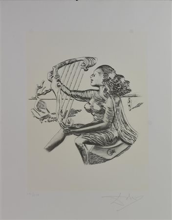 Salvador Dali' LA MUSICA lito-serigrafia su carta a mano Fabriano, cm 70x50;...