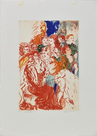 Aligi Sassu GLI ATTORI, 1936 acquaforte-acquatinta, cm 33x22, su foglio cm...