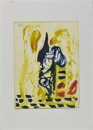 Aligi Sassu FIGURE FEMMINILI acquaforte-acquatinta, cm 33x25, su foglio cm...