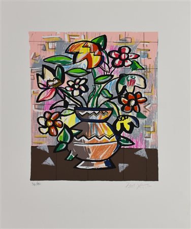 Ibrahim Kodra VASO DI FIORI serigrafia, cm 50x35; es. 34/80 firma e tiratura