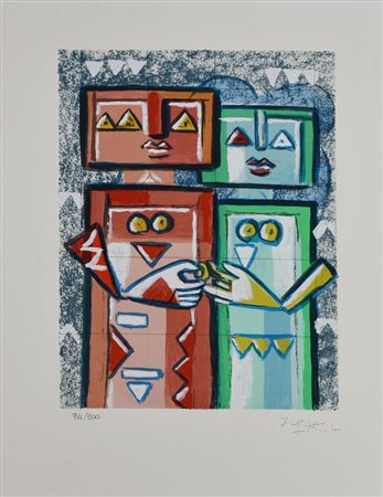 Ibrahim Kodra LE DIEDI L'ANELLO serigrafia, cm 50x35; es. 74/100 firma e...