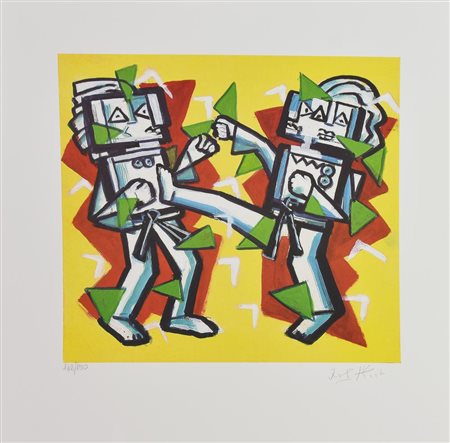 Ibrahim Kodra KARATE litografia, cm 55x50; es.142/150 firma e tiratura