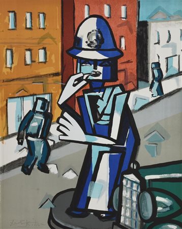 Ibrahim Kodra IL VIGILE, 1989 serigrafia, cm 70x50; es. 17/150 firma e...