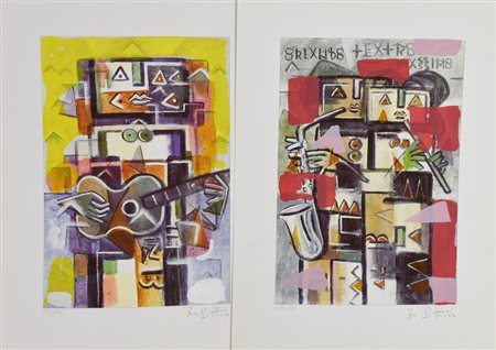 Ibrahim Kodra SENZA TITOLO coppia di serigrafie, cm 50x35 ciascuna...